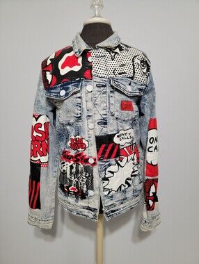 Reason NYC Crazed Jean Jacket Men’s MONEY TALKS Graffiti Graphic Print / C4